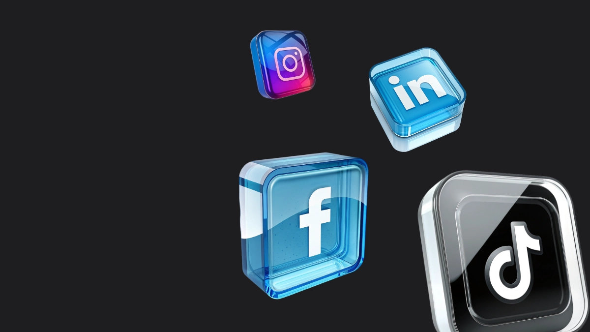 Instagram, LinkedIn, Facebook, and TikTok app faces.